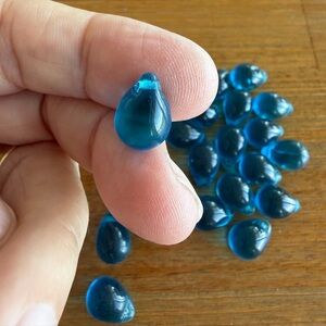 25 Blue Teardrop Pressed Glass Beads for Jewelry Craft Making